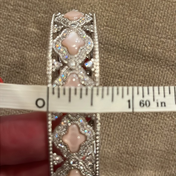 Judith Ripka Sterling Silver Diamonique & Pink Mother of Pearl Cuff Bracelet - Picture 12 of 13